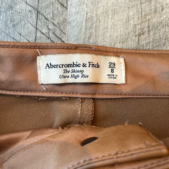 Abercrombie & Fitch Ultra High Rise Vegan Faux Leather Pants Split Hem Brown - Picture 6 of 6
